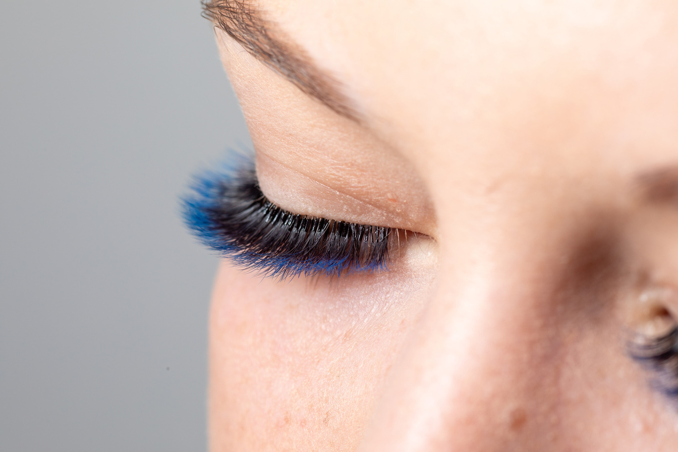 Blue Eyelash Extension with different colors lashes